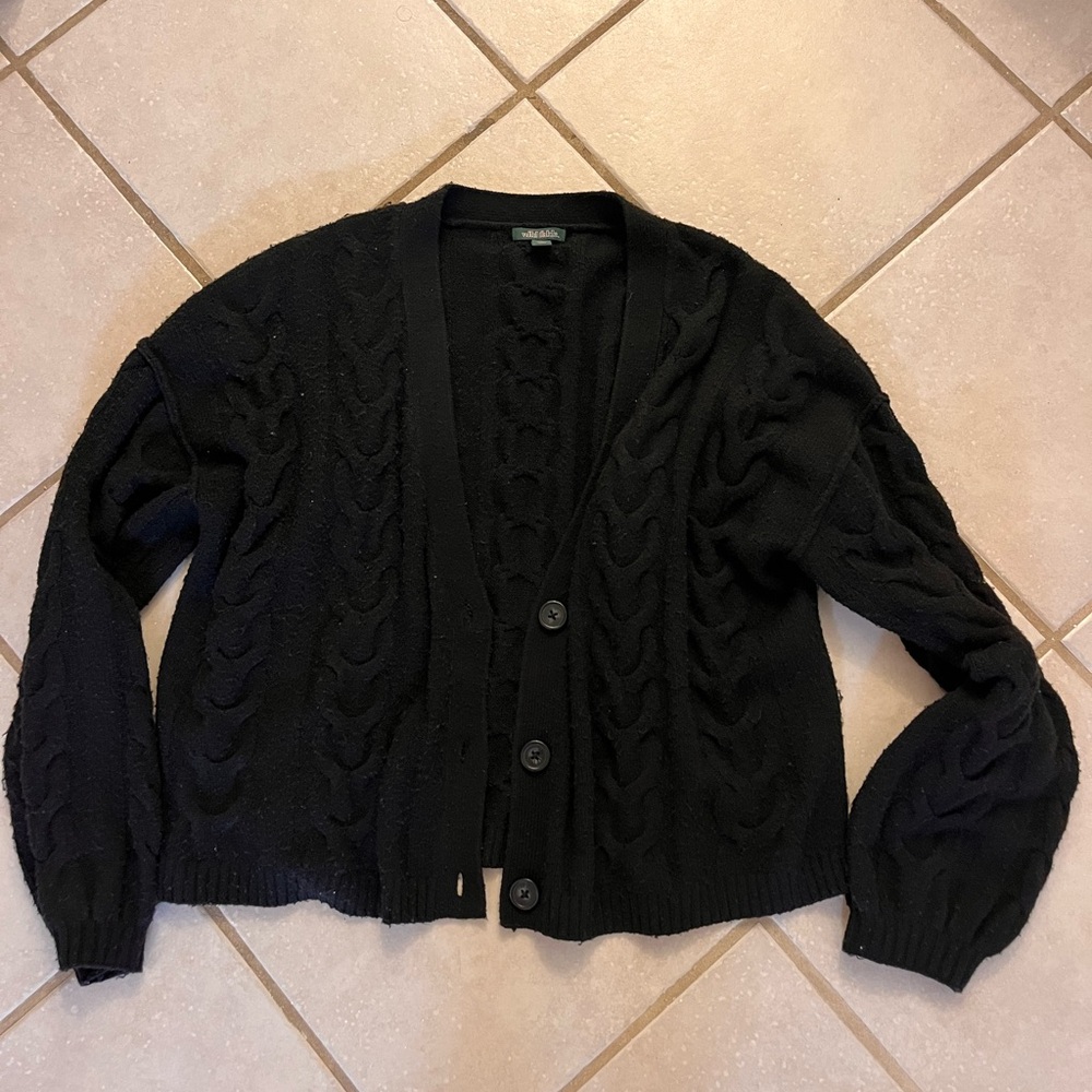 wild fable Black Cable Knit Button-Front Cardigan